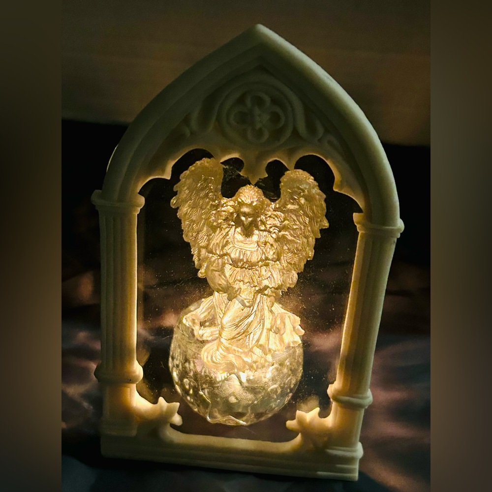 Angel Candle Votive Holder Vintage Cathedral Christmas frosted glass religious